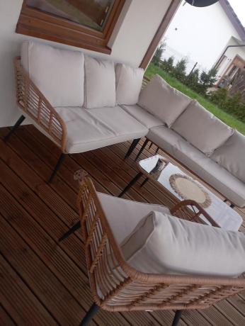 Beżowy narożnik z fotelem na taras w stylu boho - Torgiano Corner - Brown