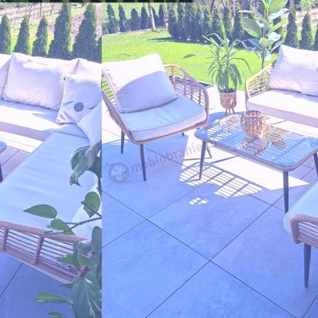 Beżowy narożnik z fotelem na taras w stylu boho - Torgiano Corner - Brown