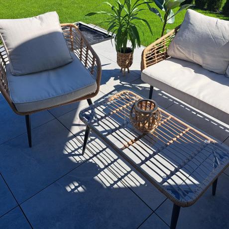 Beżowy narożnik z fotelem na taras w stylu boho - Torgiano Corner - Brown