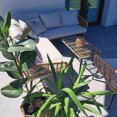 Beżowy narożnik z fotelem na taras w stylu boho - Torgiano Corner - Brown