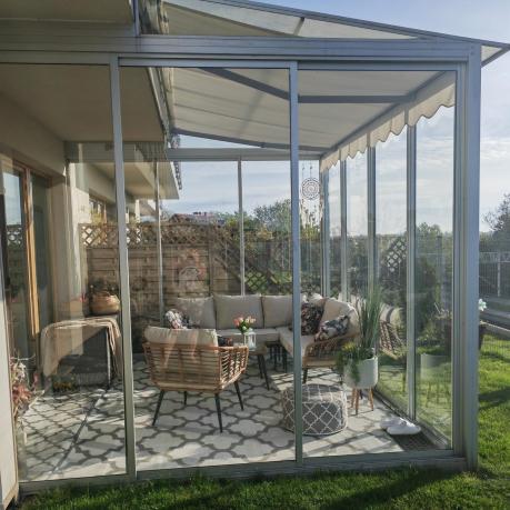 Beżowy narożnik z fotelem na taras w stylu boho - Torgiano Corner - Brown