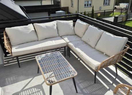 Beżowy narożnik z fotelem na taras w stylu boho - Torgiano Corner - Brown