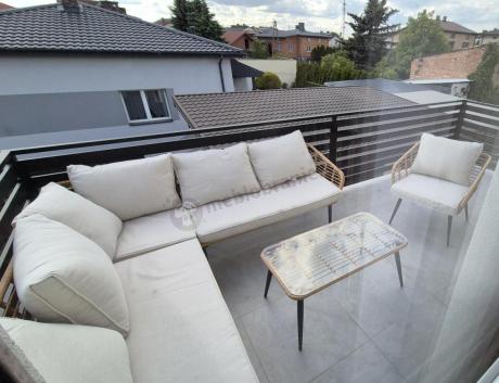 Beżowy narożnik z fotelem na taras w stylu boho - Torgiano Corner - Brown