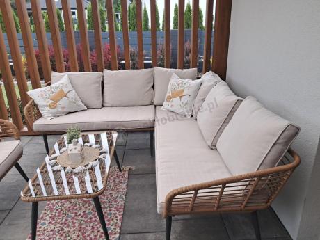 Beżowy narożnik z fotelem na taras w stylu boho - Torgiano Corner - Brown