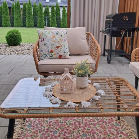 Beżowy narożnik z fotelem na taras w stylu boho - Torgiano Corner - Brown