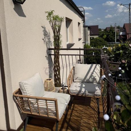 Beżowy narożnik z fotelem na taras w stylu boho - Torgiano Corner - Brown