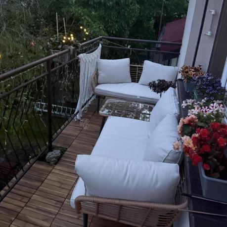 Beżowy narożnik z fotelem na taras w stylu boho - Torgiano Corner - Brown