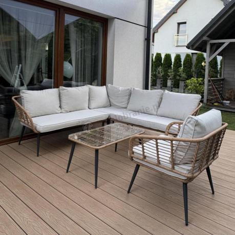 Beżowy narożnik z fotelem na taras w stylu boho - Torgiano Corner - Brown