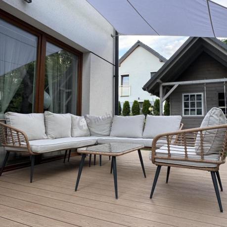 Beżowy narożnik z fotelem na taras w stylu boho - Torgiano Corner - Brown