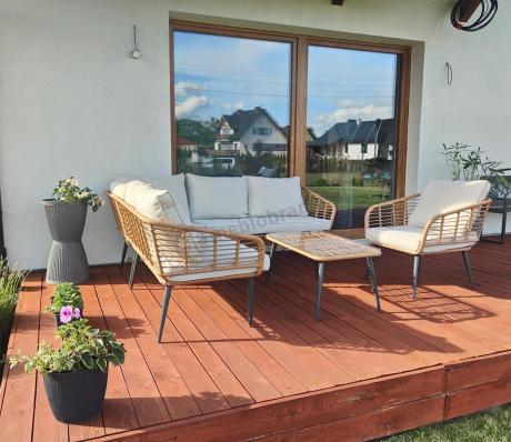 Beżowy narożnik z fotelem na taras w stylu boho - Torgiano Corner - Brown