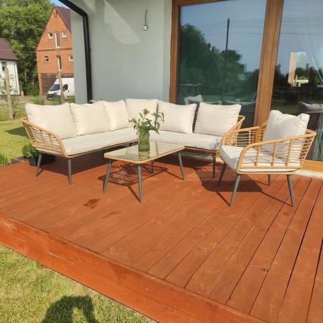 Beżowy narożnik z fotelem na taras w stylu boho - Torgiano Corner - Brown