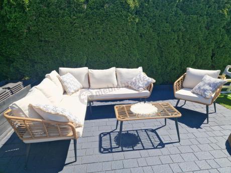 Beżowy narożnik z fotelem na taras w stylu boho - Torgiano Corner - Brown