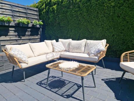 Beżowy narożnik z fotelem na taras w stylu boho - Torgiano Corner - Brown