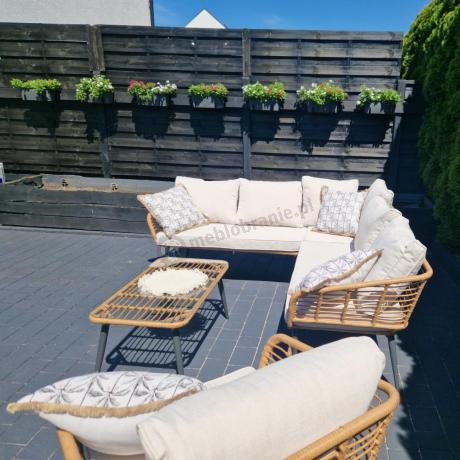 Beżowy narożnik z fotelem na taras w stylu boho - Torgiano Corner - Brown