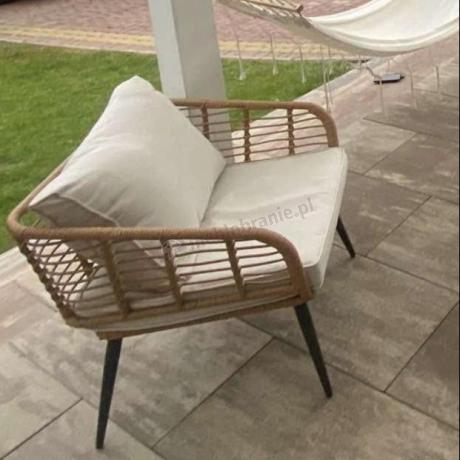 Beżowy narożnik z fotelem na taras w stylu boho - Torgiano Corner - Brown