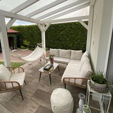 Beżowy narożnik z fotelem na taras w stylu boho - Torgiano Corner - Brown