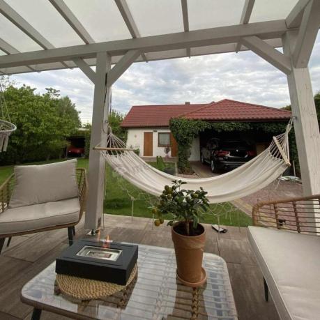 Beżowy narożnik z fotelem na taras w stylu boho - Torgiano Corner - Brown