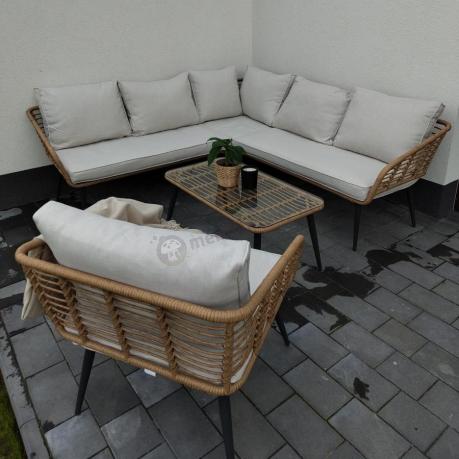 Beżowy narożnik z fotelem na taras w stylu boho - Torgiano Corner - Brown