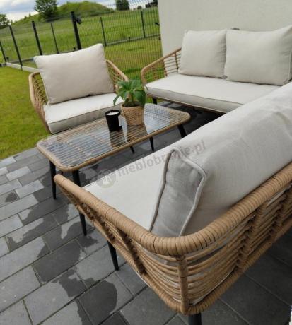 Beżowy narożnik z fotelem na taras w stylu boho - Torgiano Corner - Brown