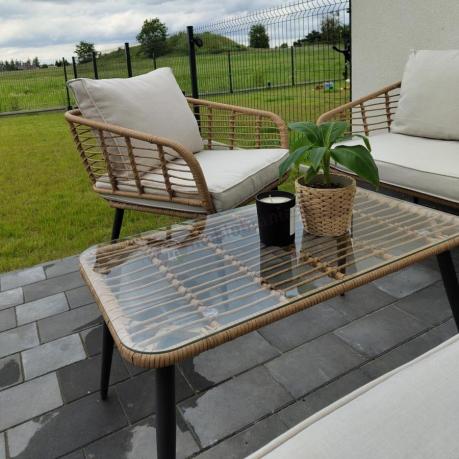 Beżowy narożnik z fotelem na taras w stylu boho - Torgiano Corner - Brown