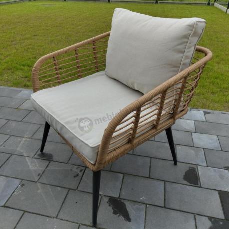 Beżowy narożnik z fotelem na taras w stylu boho - Torgiano Corner - Brown