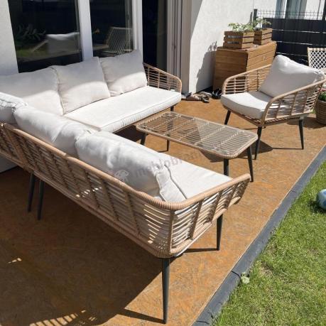 Beżowy narożnik z fotelem na taras w stylu boho - Torgiano Corner - Natural