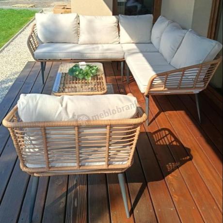 Beżowy narożnik z fotelem na taras w stylu boho - Torgiano Corner - Natural