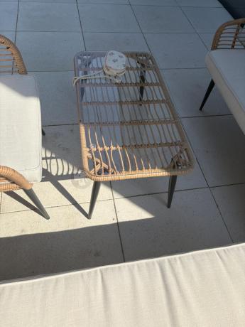 Beżowy narożnik z fotelem na taras w stylu boho - Torgiano Corner - Natural