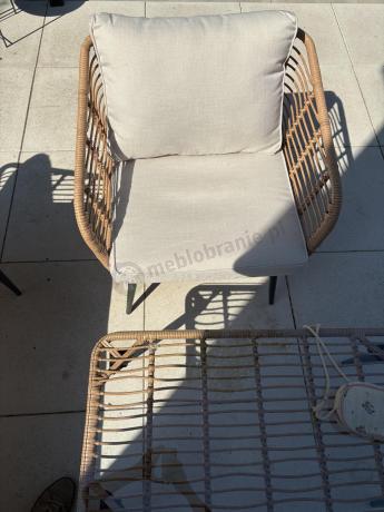 Beżowy narożnik z fotelem na taras w stylu boho - Torgiano Corner - Natural