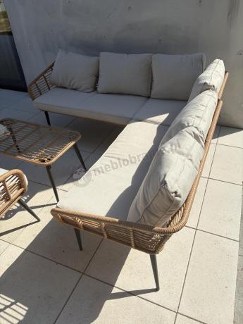 Beżowy narożnik z fotelem na taras w stylu boho - Torgiano Corner - Natural