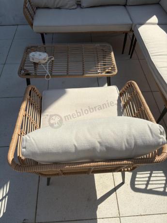 Beżowy narożnik z fotelem na taras w stylu boho - Torgiano Corner - Natural