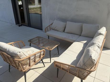 Beżowy narożnik z fotelem na taras w stylu boho - Torgiano Corner - Natural