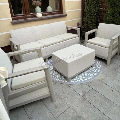 Beżowy zestaw ogrodowy dla 5 osób ze skrzynią Scandi Linea imitacja juty