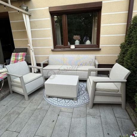 Beżowy zestaw ogrodowy dla 5 osób ze skrzynią Scandi Linea imitacja juty