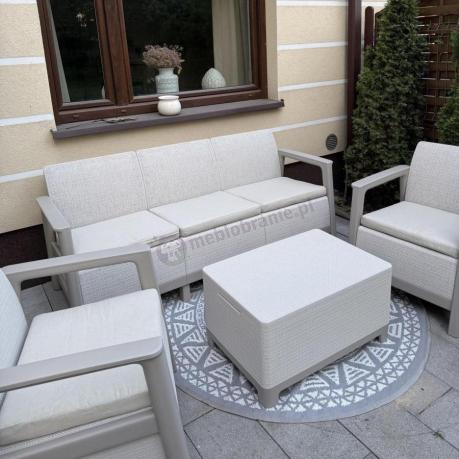 Beżowy zestaw ogrodowy dla 5 osób ze skrzynią Scandi Linea imitacja juty
