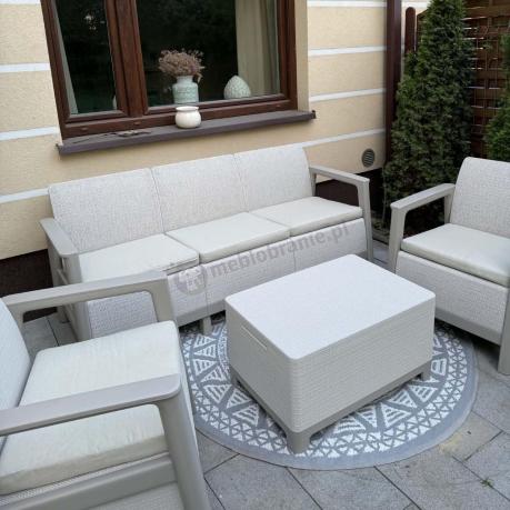 Beżowy zestaw ogrodowy dla 5 osób ze skrzynią Scandi Linea imitacja juty