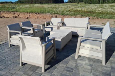 Beżowy zestaw ogrodowy dla 5 osób ze skrzynią Scandi Linea imitacja juty