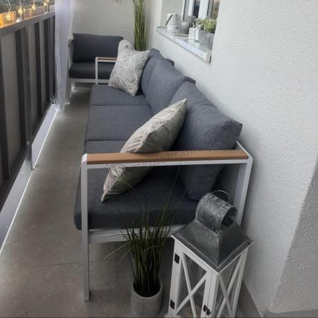Biały komplet aluminiowych mebli ogrodowych dla 5 osób z sofą 190cm Stine