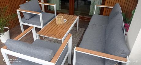 Biały komplet aluminiowych mebli ogrodowych dla 5 osób z sofą 190cm Stine