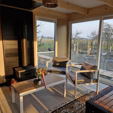 Biały komplet aluminiowych mebli ogrodowych dla 5 osób z sofą 190cm Stine
