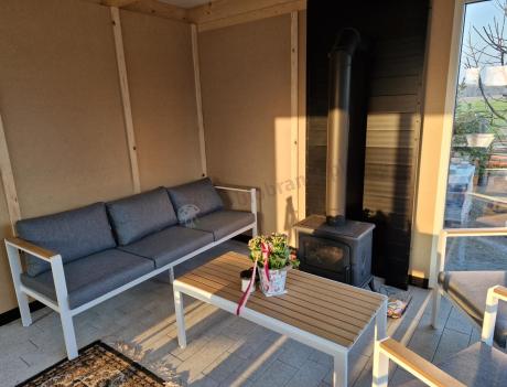 Biały komplet aluminiowych mebli ogrodowych dla 5 osób z sofą 190cm Stine