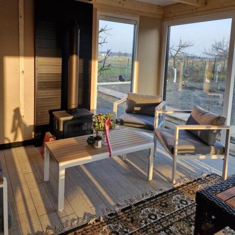 Biały komplet aluminiowych mebli ogrodowych dla 5 osób z sofą 190cm Stine