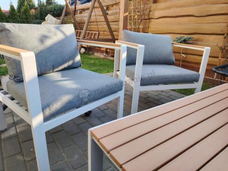 Biały komplet aluminiowych mebli ogrodowych dla 5 osób z sofą 190cm Stine