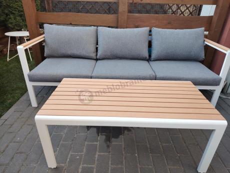 Biały komplet aluminiowych mebli ogrodowych dla 5 osób z sofą 190cm Stine
