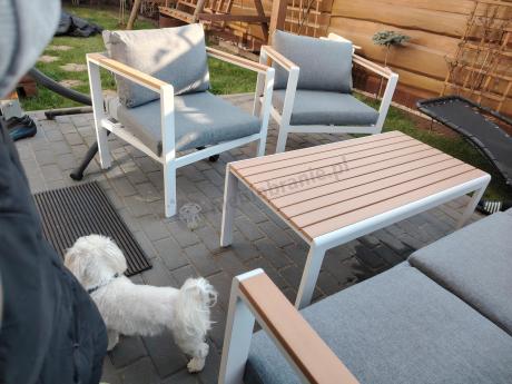 Biały komplet aluminiowych mebli ogrodowych dla 5 osób z sofą 190cm Stine