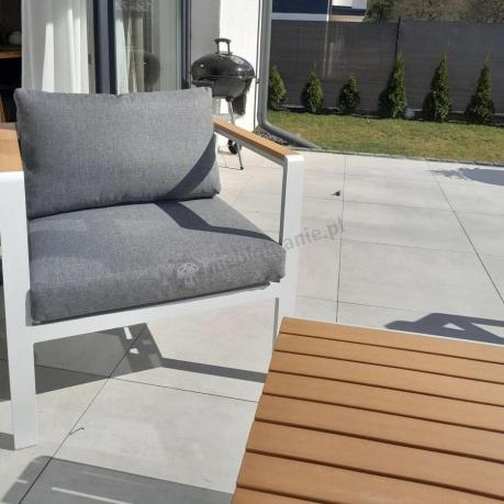 Biały komplet aluminiowych mebli ogrodowych dla 5 osób z sofą 190cm Stine