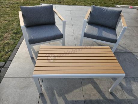 Biały komplet aluminiowych mebli ogrodowych dla 5 osób z sofą 190cm Stine