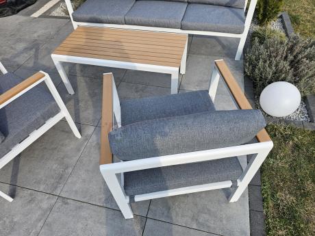 Biały komplet aluminiowych mebli ogrodowych dla 5 osób z sofą 190cm Stine