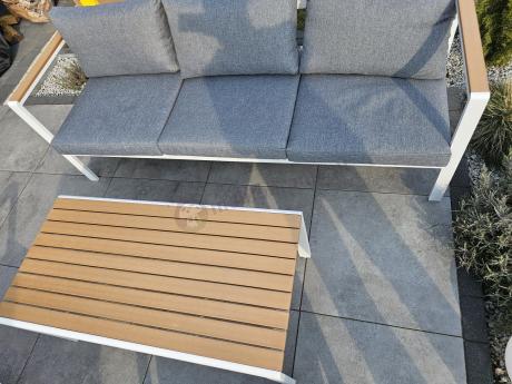 Biały komplet aluminiowych mebli ogrodowych dla 5 osób z sofą 190cm Stine