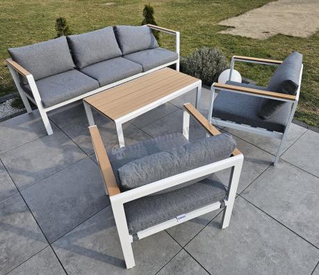 Biały komplet aluminiowych mebli ogrodowych dla 5 osób z sofą 190cm Stine